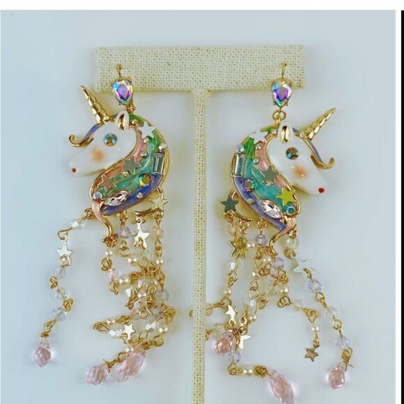 Betsey johnson celestial creatures magic unicorn chandelier crystal  earrings - Picture 1 of 11
